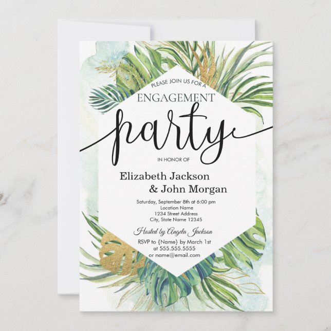 Tropical Palm Leaves Summer Engagement Party Invitation (Front)