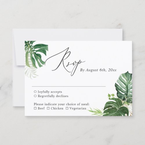 Tropical Palm Leaves Summer Greenery Wedding RSVP Card