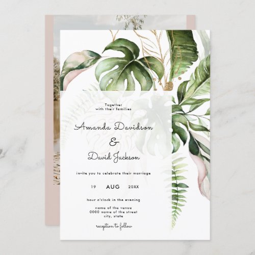 Tropical Palm Leaves Summer Modern Wedding Invitation