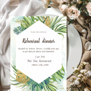 Tropical Palm Leaves Summer Rehearsal Dinner Invitation