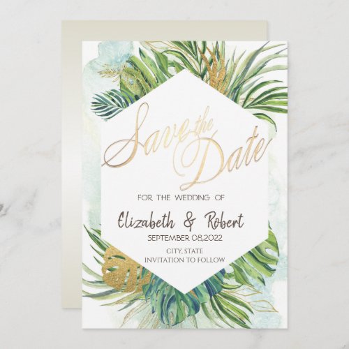 Tropical Palm Leaves Summer Save The Date