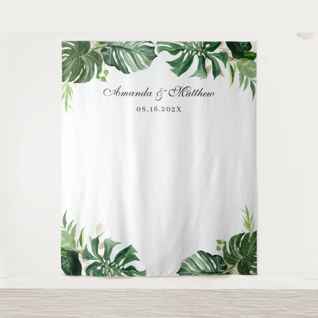Tropical Palm Leaves Summer Wedding Backdrop (Front)
