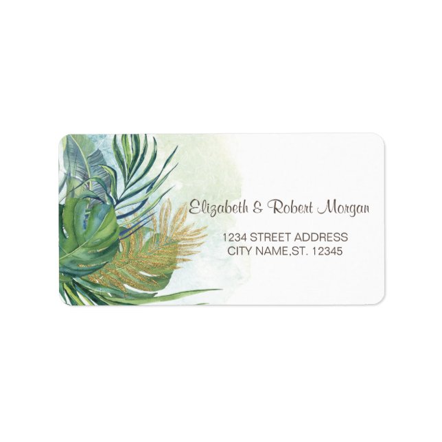 Tropical Palm Leaves Summer  Wedding Label (Front)