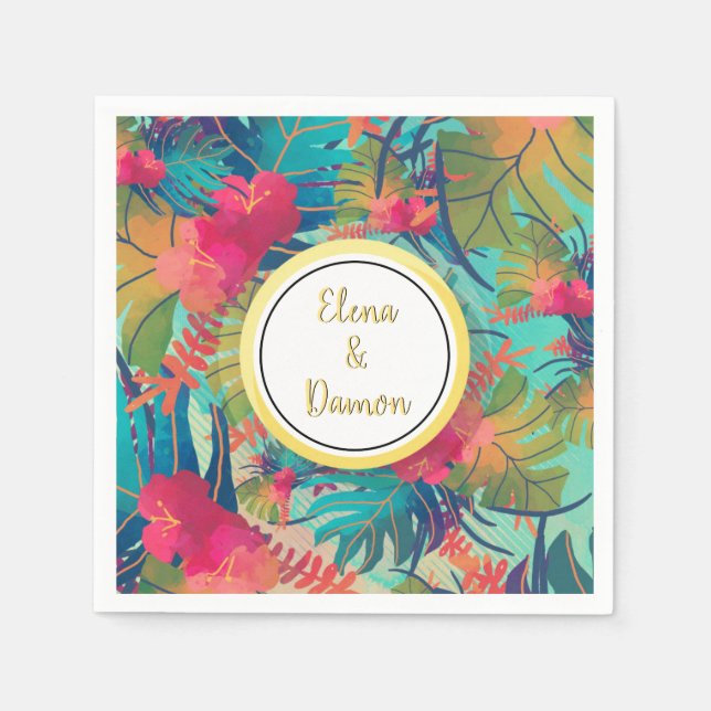 Tropical Palm Leaves Summer Wedding Paper Napkins (Front)