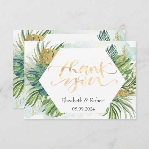 Tropical Palm Leaves Summer Wedding Thank You Card