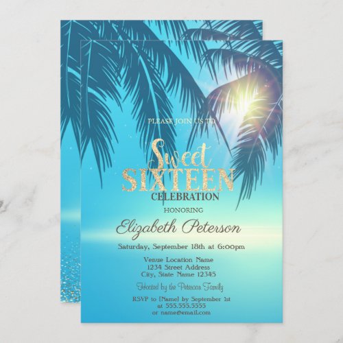 Tropical Palm Leaves Sweet 16  Invitation