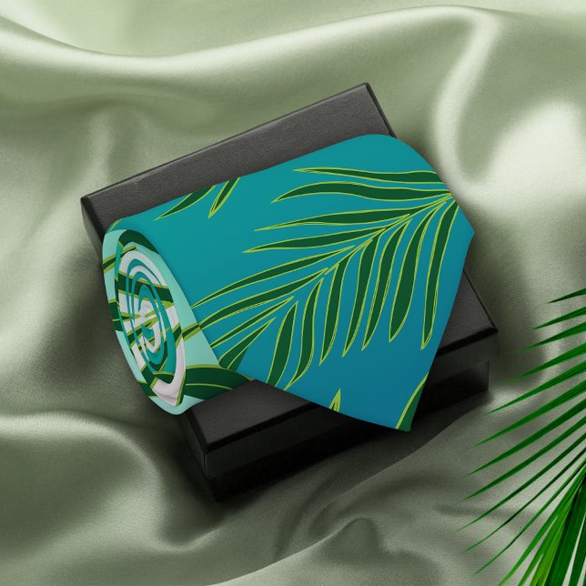 Tropical Palm Leaves Teal Gradient Neck Tie (Creator Uploaded)