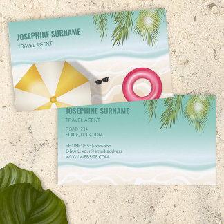 Tropical Palm Leaves Teal Ocean Beach Travel Agent Business Card