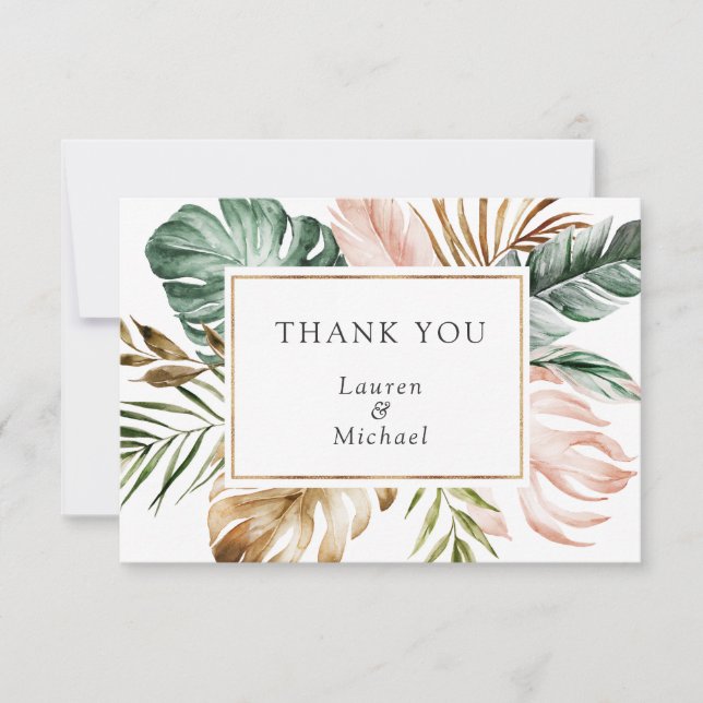Tropical Palm Leaves Thank You Card (Front)