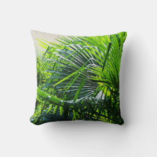 Tropical palm leaves throw pillow