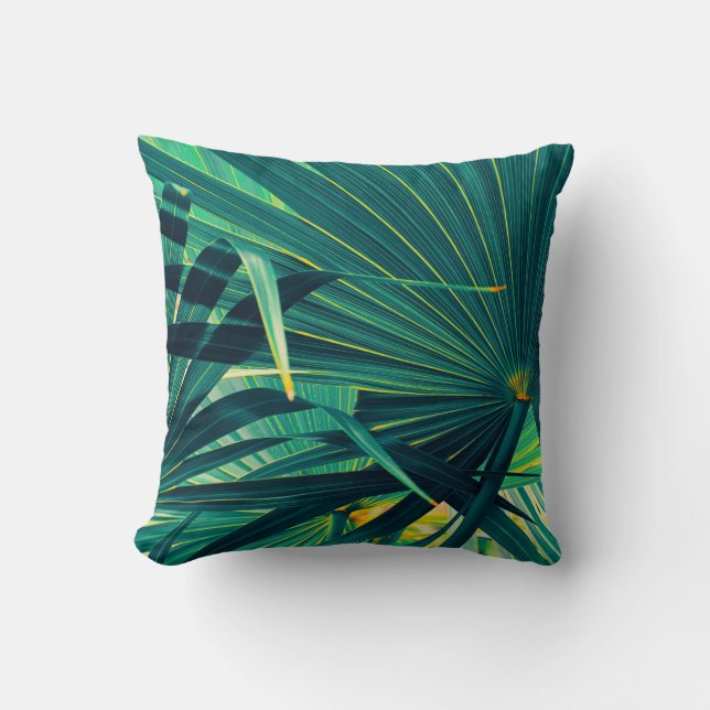 Tropical palm leaves throw pillow (Front)