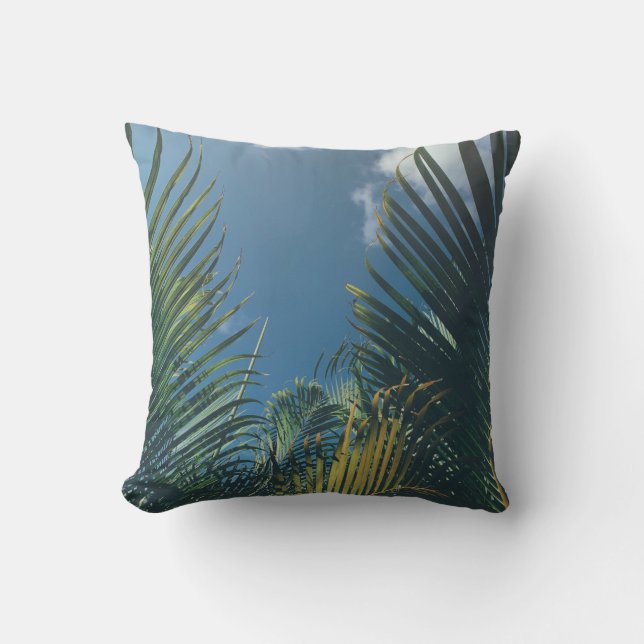 TROPICAL PALM LEAVES THROW PILLOW (Front)