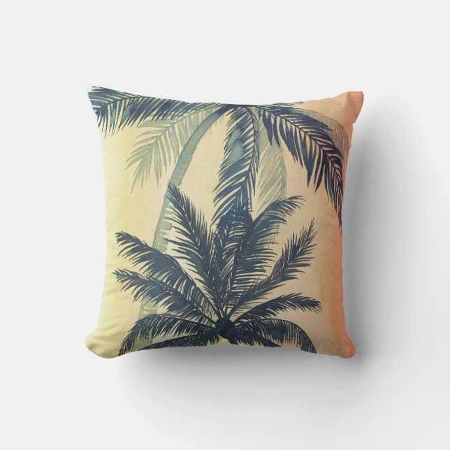 Tropical Palm Leaves Throw Pillow (Front)