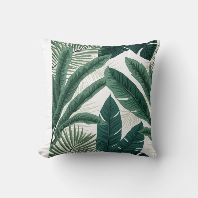 Tropical Palm Leaves Throw Pillow (Front)