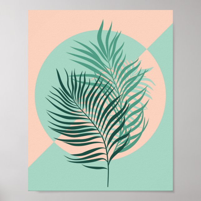 Tropical palm leaves (turquoise and blush) poster (Front)