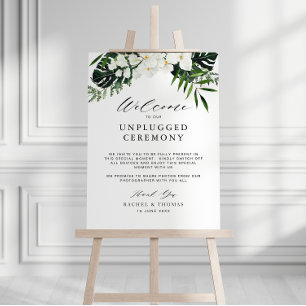 tropical palm leaves unplugged ceremony sign