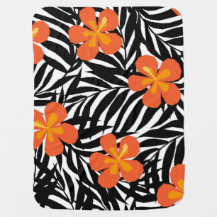 Tropical palm leaves, vintage applique style. baby blanket