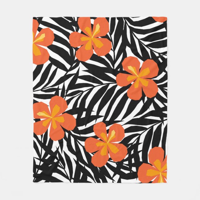 Tropical palm leaves, vintage applique style. fleece blanket (Front)