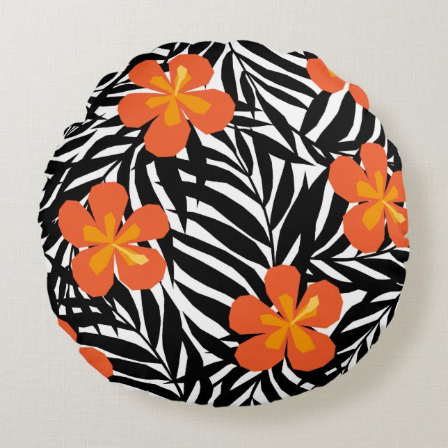 Tropical palm leaves, vintage applique style. round pillow (Front)