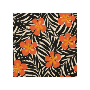 Tropical palm leaves, vintage applique style. wood wall art
