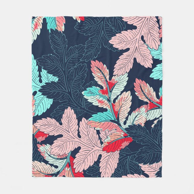Tropical Palm Leaves: Vintage Pattern Fleece Blanket (Front)