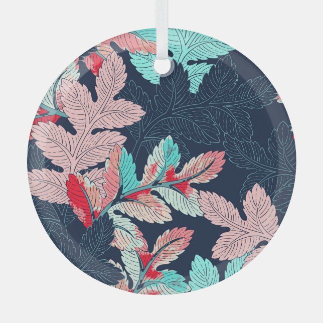 Tropical Palm Leaves: Vintage Pattern Glass Ornament (Front)