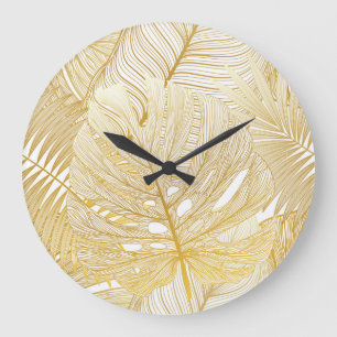 Tropical palm leaves: vintage pattern. large clock