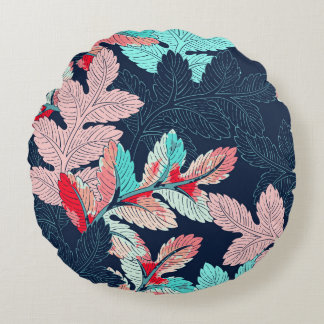 Tropical Palm Leaves: Vintage Pattern Round Pillow
