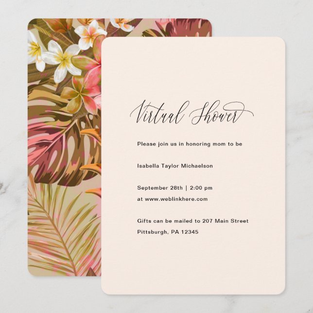 Tropical Palm Leaves Virtual Baby Shower Invitation (Front/Back)