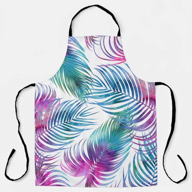 Tropical palm leaves, watercolor floral pattern. apron (Front)
