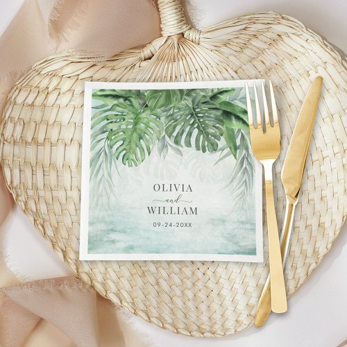 Tropical Palm Leaves Watercolor Greenery Wedding Napkins