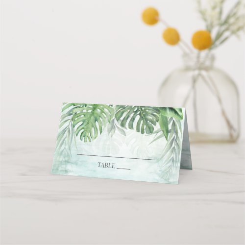 Tropical Palm Leaves Watercolor Greenery Wedding Place Card