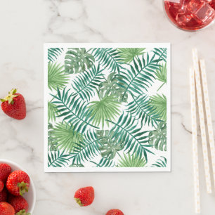Tropical Palm Leaves Watercolor Napkins