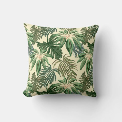 Tropical Palm Leaves Watercolor Throw Pillow