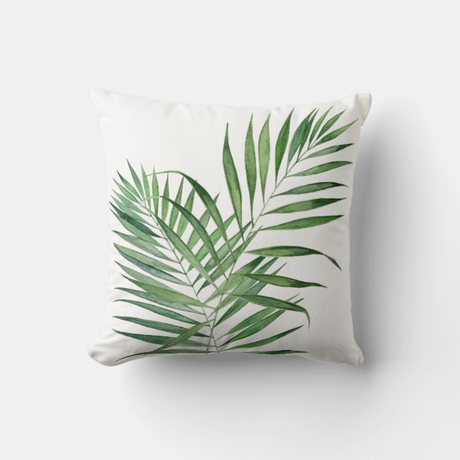 Tropical Palm Leaves Watercolor Throw Pillow (Front)