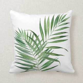 Tropical Palm Leaves Watercolor Throw Pillow