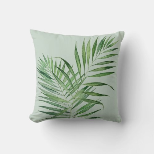 Tropical Palm Leaves Watercolor Throw Pillow