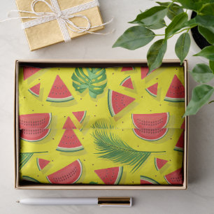 Tropical Palm Leaves & Watermelon Slices Pattern Tissue Paper