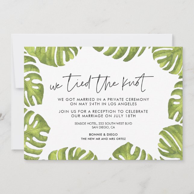 Tropical palm leaves We tied the knot announcement (Front)