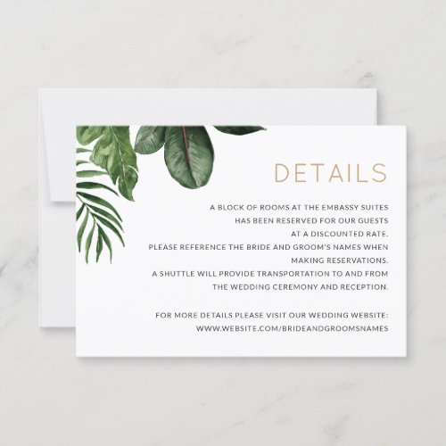 Tropical Palm Leaves Wedding Details Insert Card