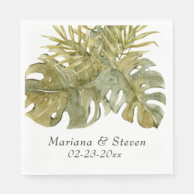 Tropical Palm Leaves Wedding Napkins (Front)