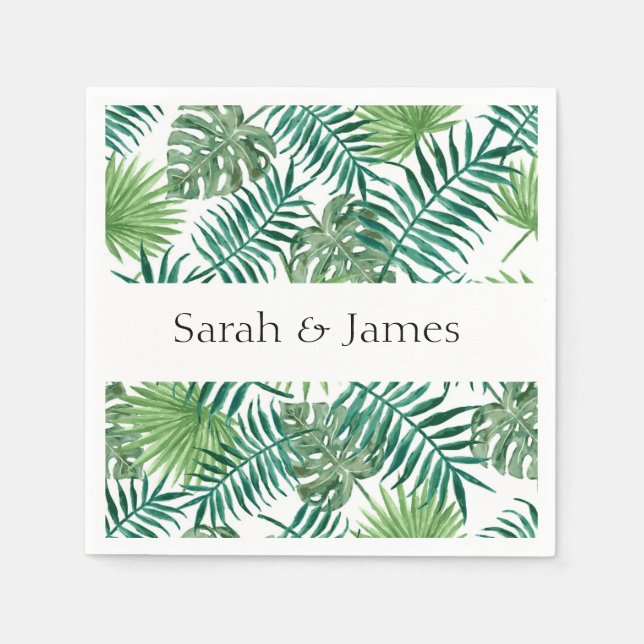 Tropical Palm Leaves Wedding Paper Napkin (Front)