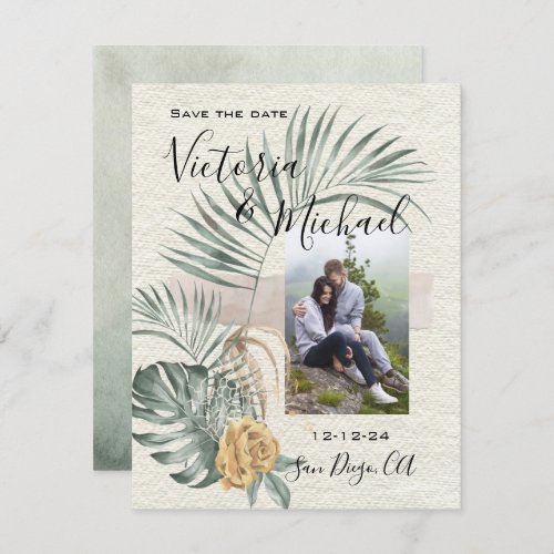 Tropical Palm Leaves wedding Photo Save the date Invitation