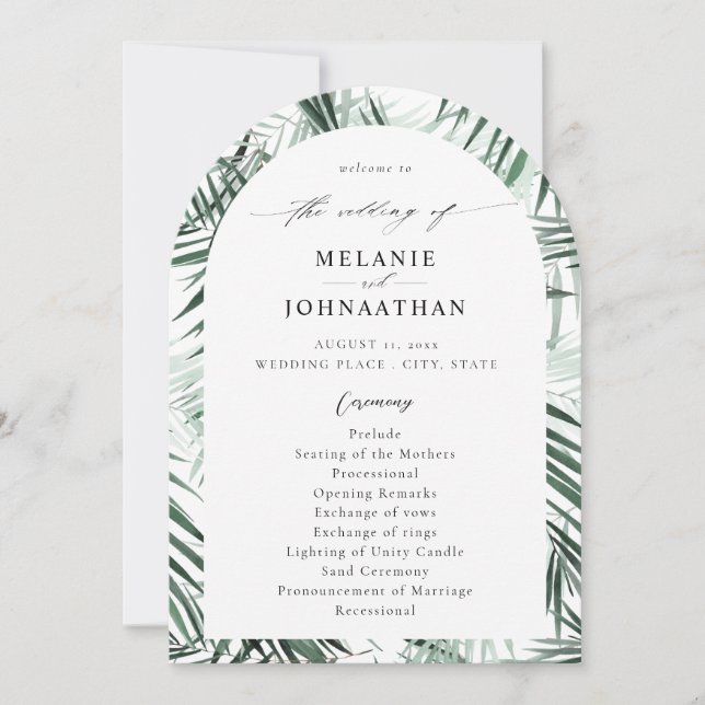 Tropical Palm Leaves Wedding Program Arc (Front)