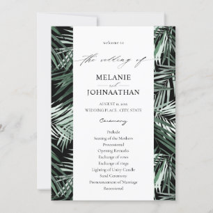 Tropical Palm Leaves Wedding Program - Black