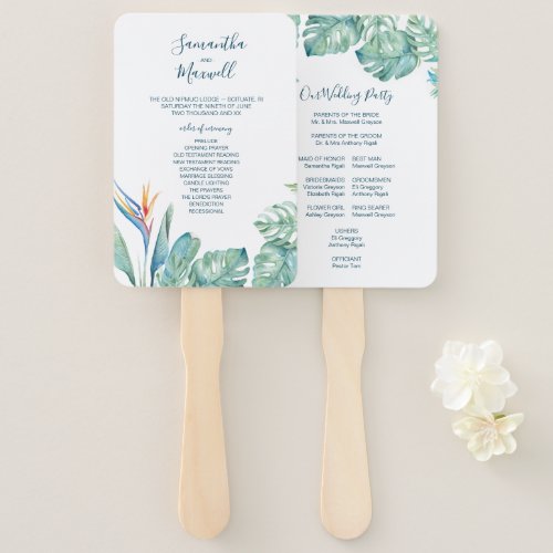 Tropical Palm Leaves Wedding Program Fan