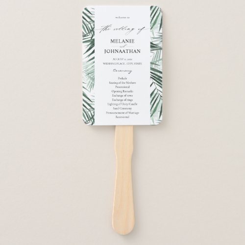 Tropical Palm Leaves Wedding Program Hand Fan