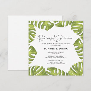 Tropical palm leaves wedding rehearsal dinner invitation