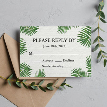 Tropical Palm Leaves Wedding Rsvp Enclosure Card by PaperandPomp at Zazzle
