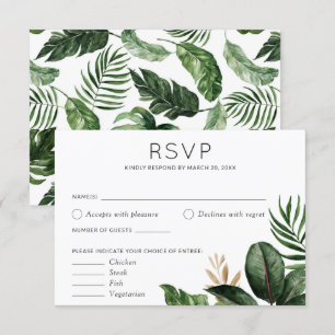 Tropical Palm Leaves Wedding RSVP Food Options Invitation
